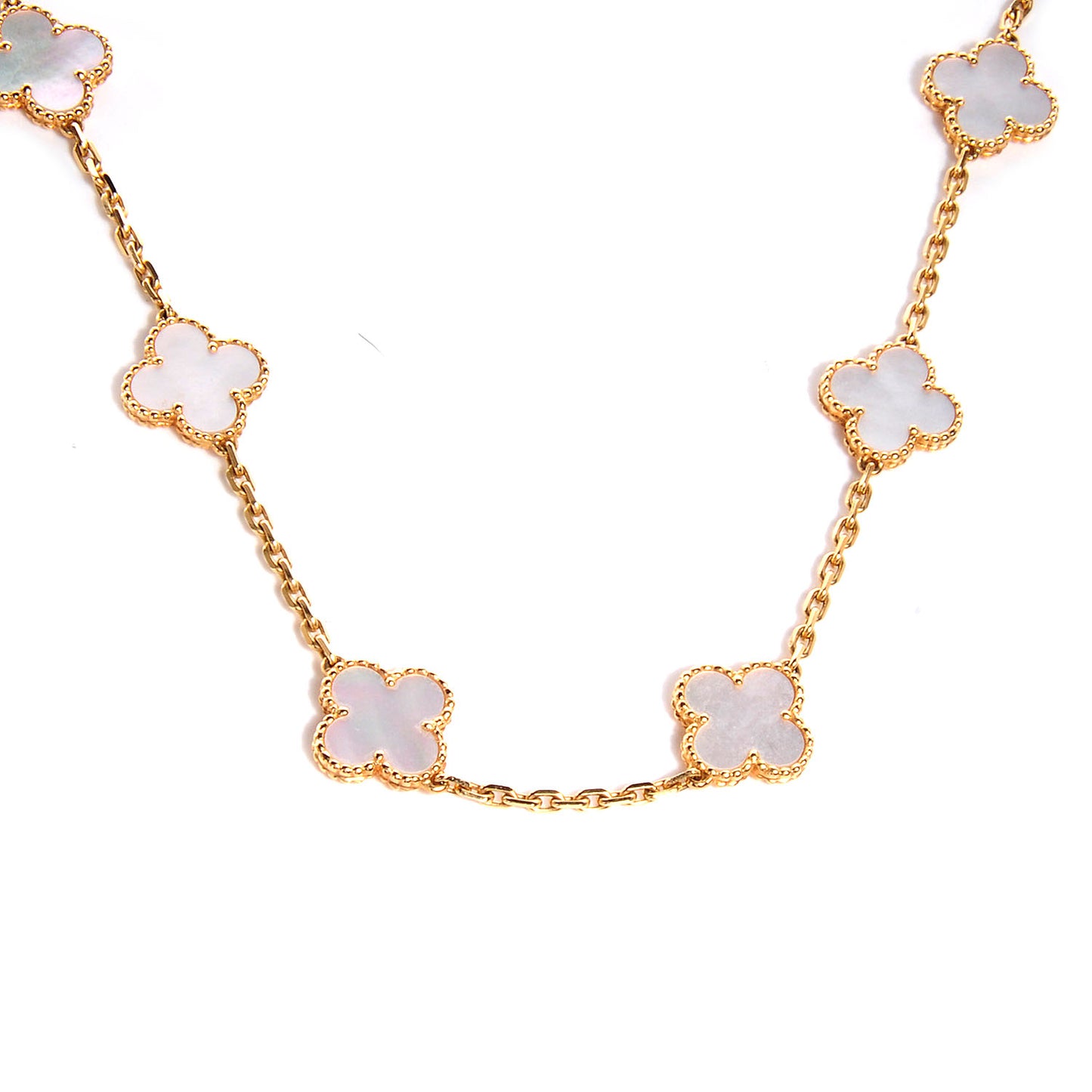 18K Yellow Gold Mother of Pearl 10 Motifs Vintage Alhambra Necklace