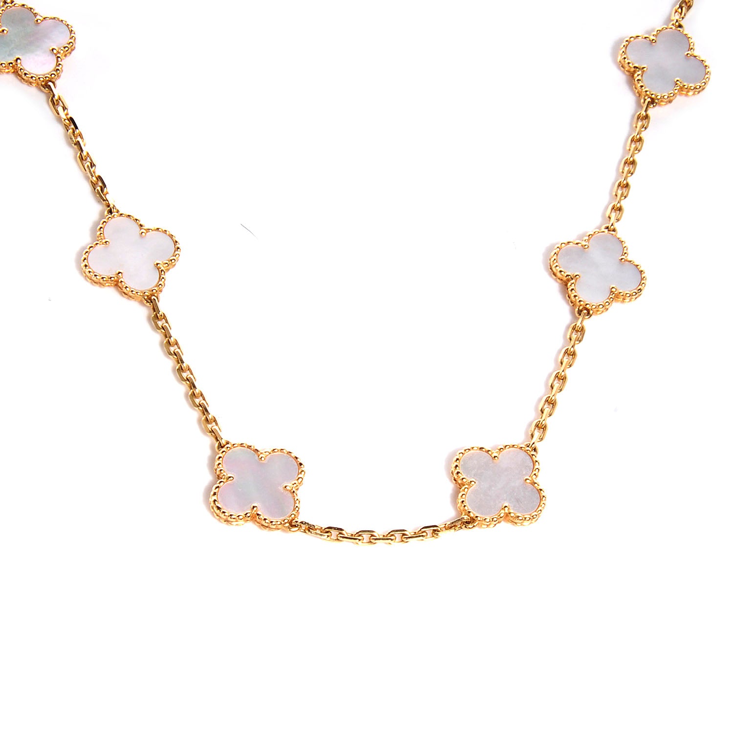 Van Cleef & Arpels 18K Yellow Gold Mother of Pearl 10 Motifs Vintage Alhambra Necklace 1 of 7