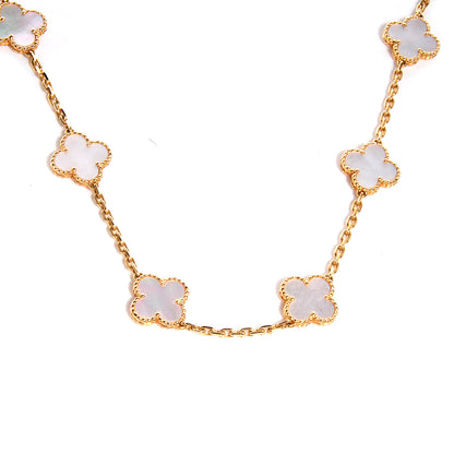 Van Cleef & Arpels 18K Yellow Gold Mother of Pearl 10 Motifs Vintage Alhambra Necklace 1 of 7