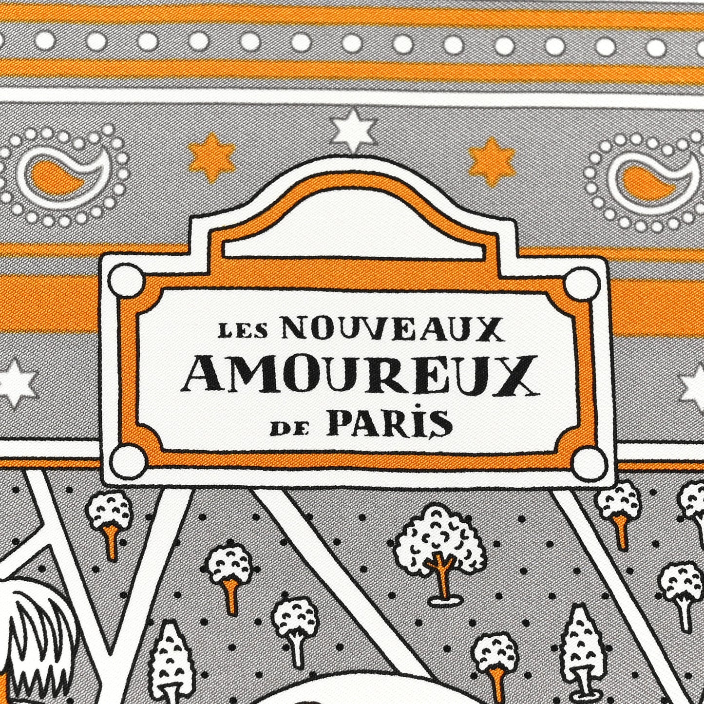 Silk Les Nouveaux Amoureux de Paris Bandana Scarf 55 Gris White Caramel