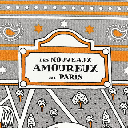 Hermes Silk Les Nouveaux Amoureux de Paris Bandana Scarf 55 Gris White Caramel 5 of 5