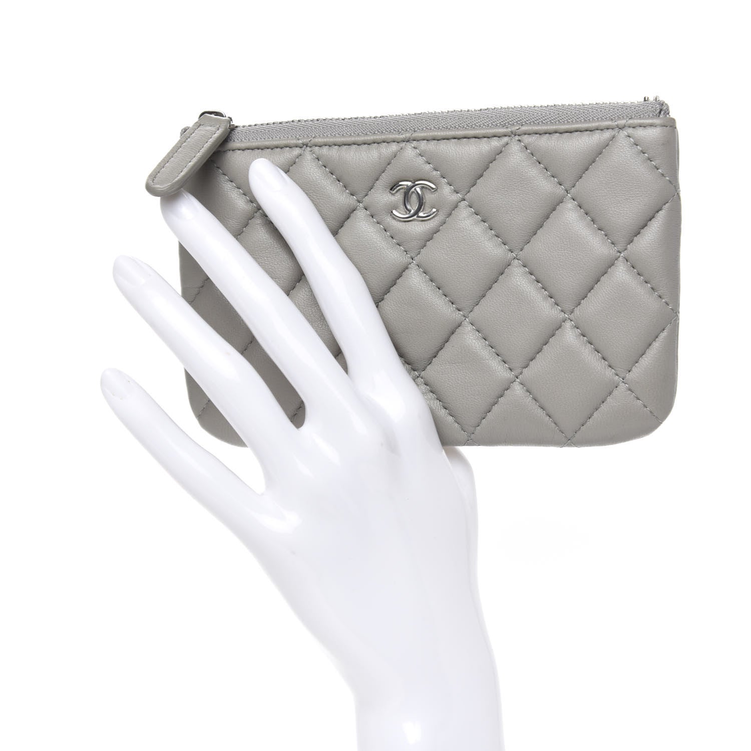 Chanel Lambskin Quilted Small Cosmetic Case Light Grey 2 of 8