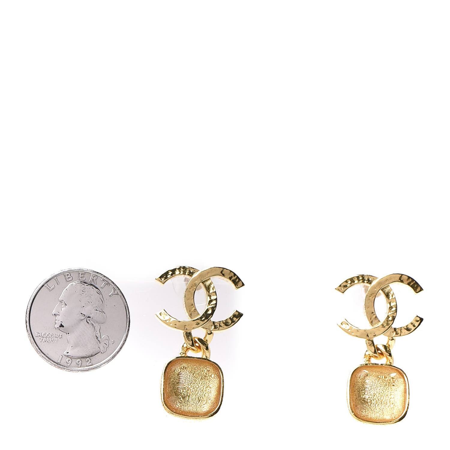 Chanel Metal Natural Stones CC Drop Earrings Gold 2 of 5