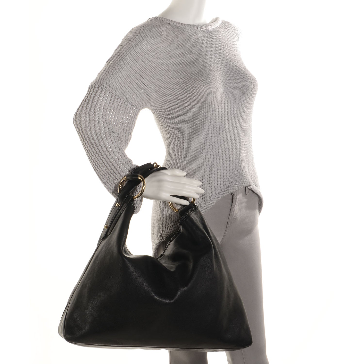 Gucci Leather Large Horsebit Chain Hobo Black 2 of 7