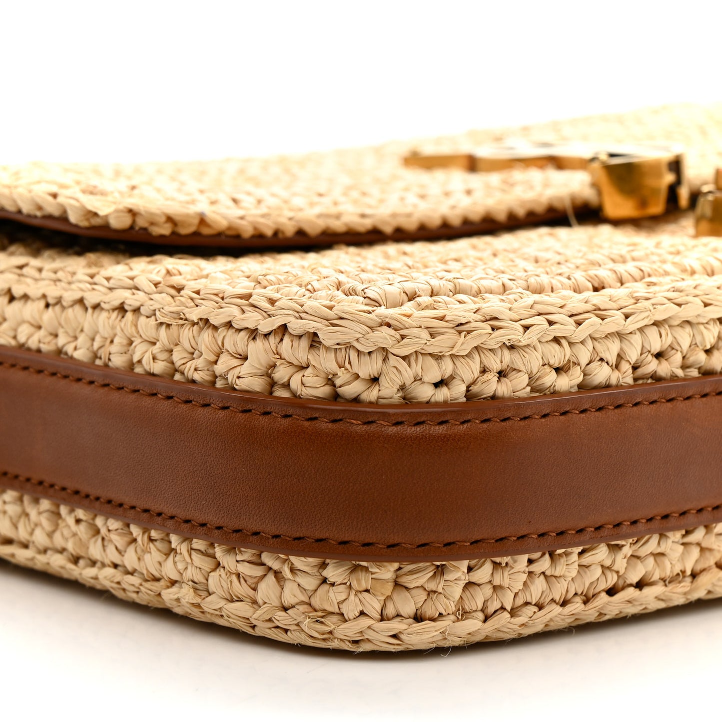 Raffia Calfskin Medium Monogram Solferino Satchel Naturale Brick