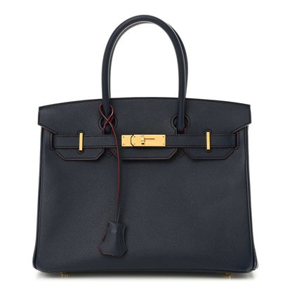 Hermes Epsom Contour Birkin 30 Bleu Indigo Rouge H 1 of 12