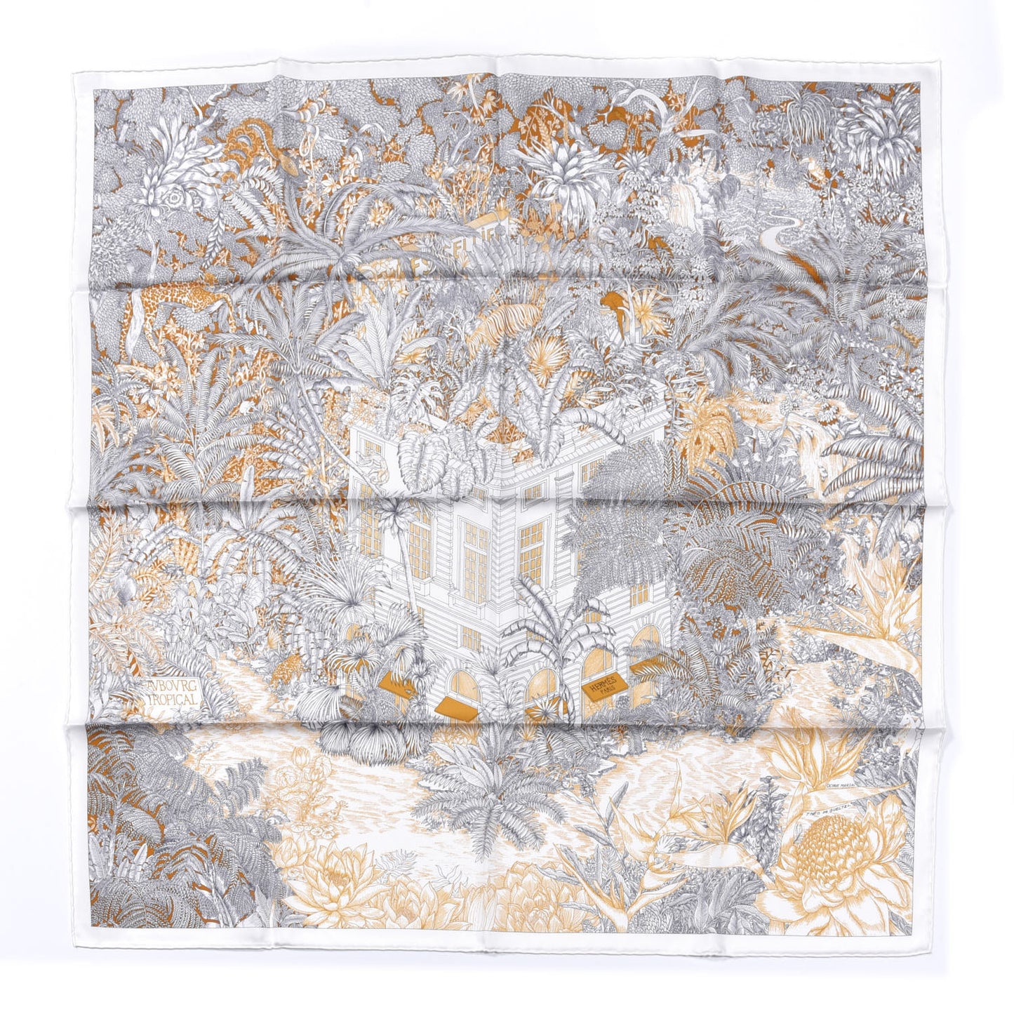 Silk Faubourg Tropical Scarf 90 Sepia White Caramel