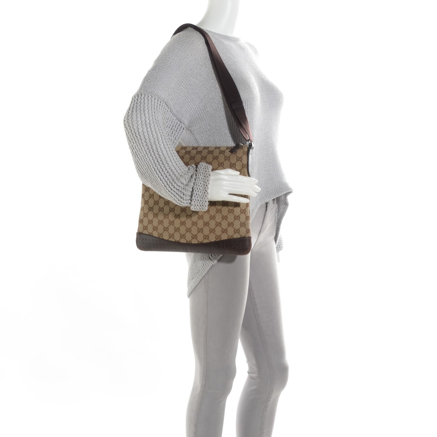 Monogram Calfskin Perforated Medium Flat Messenger Bag Dark Brown