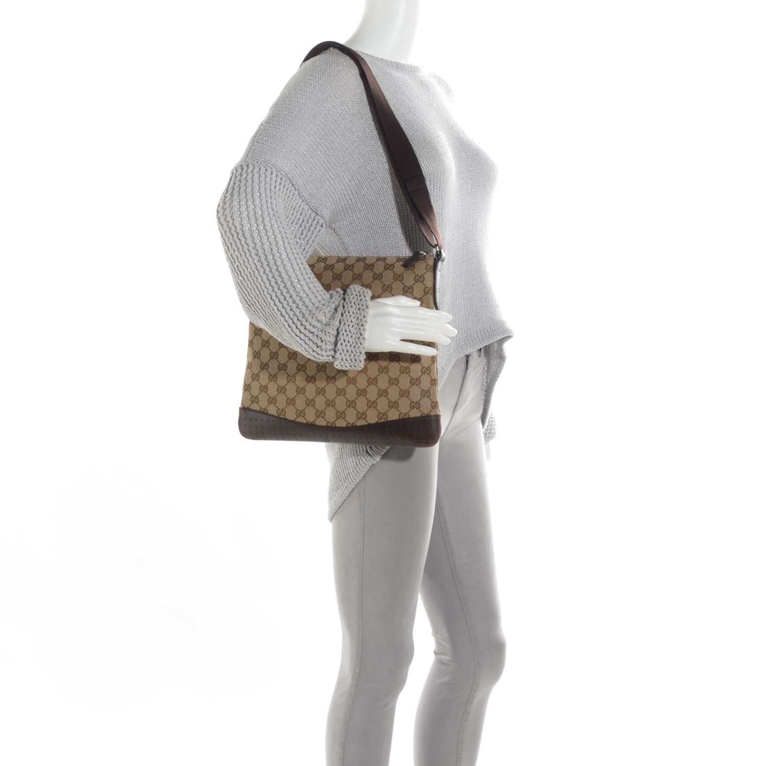 Gucci Monogram Calfskin Perforated Medium Flat Messenger Bag Dark Brown 2 of 11