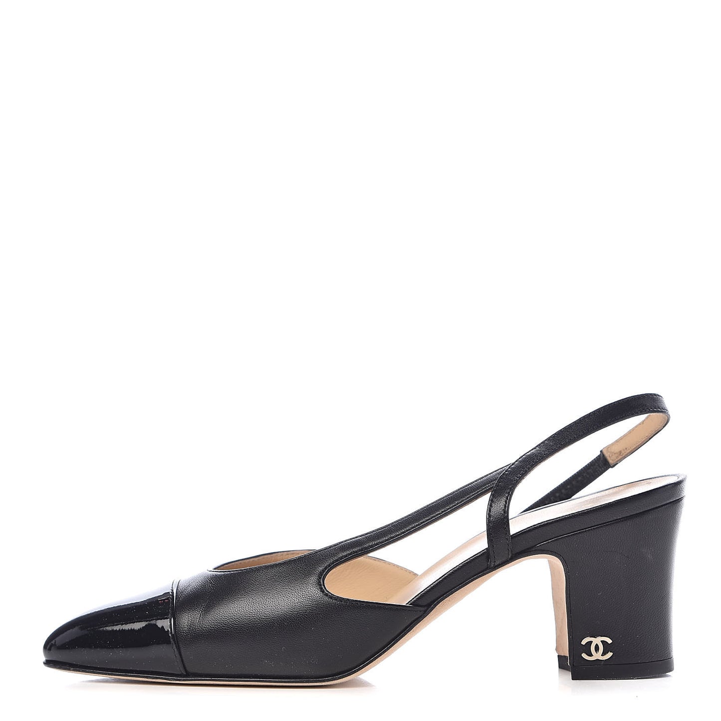 Lambskin Patent Cap Toe CC Slingback Sandals 36 Black