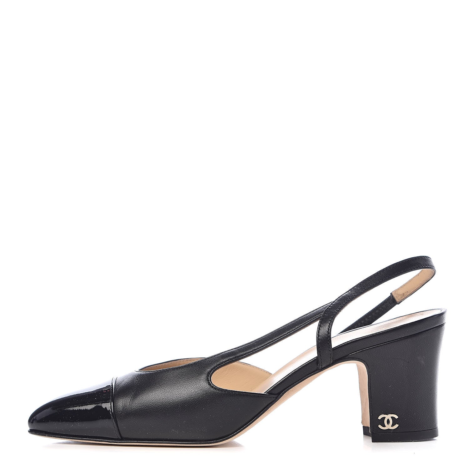 Chanel Lambskin Patent Cap Toe CC Slingback Sandals 36 Black 1 of 15