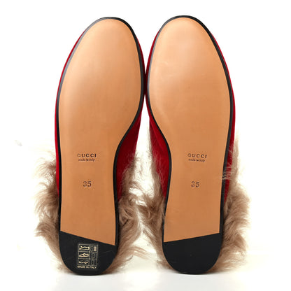 Gucci Velvet Fur Womens Princetown Slippers 35 Hibiscus Red 4 of 4