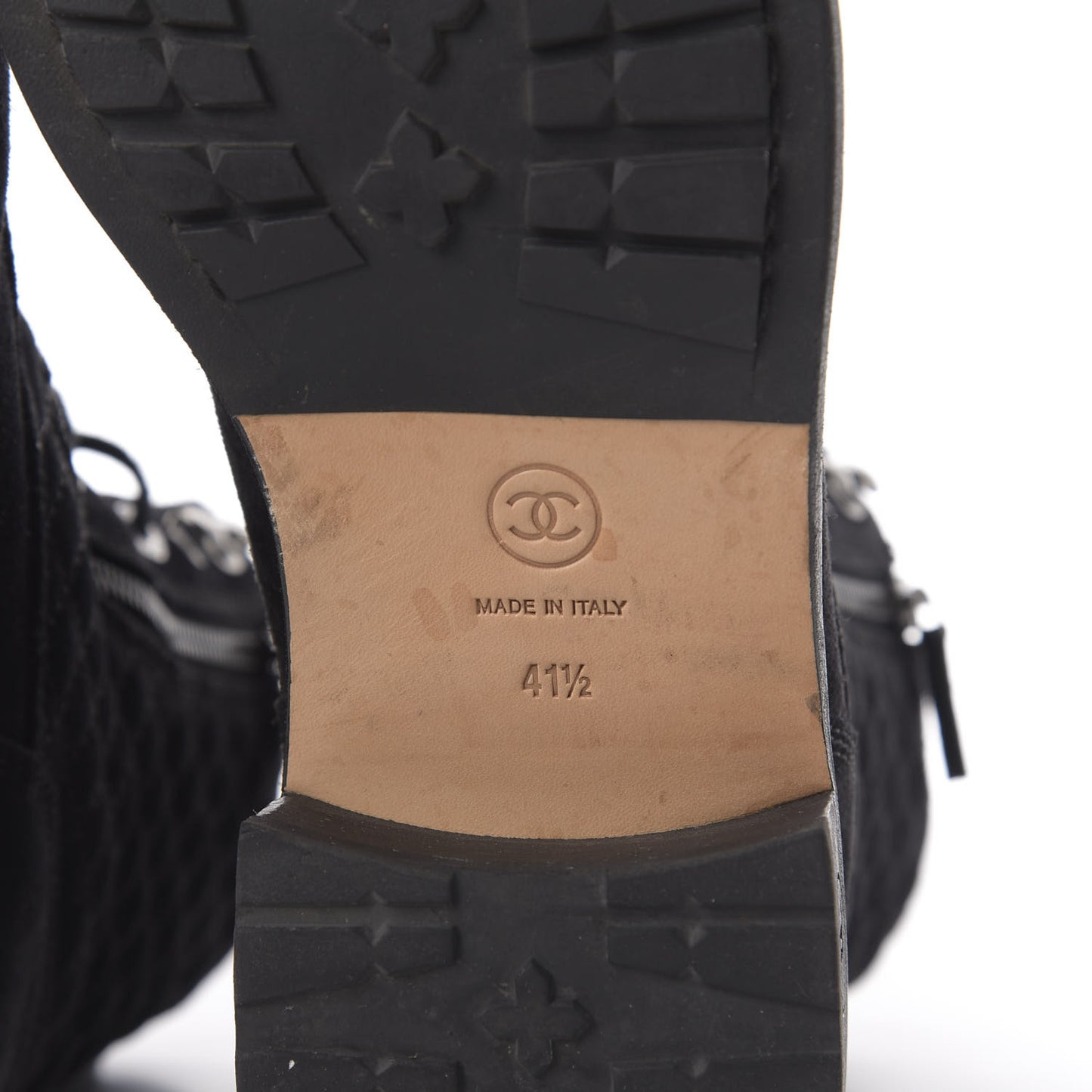 Suede Quilted CC Lace Up Combat Boots 41.5 Black