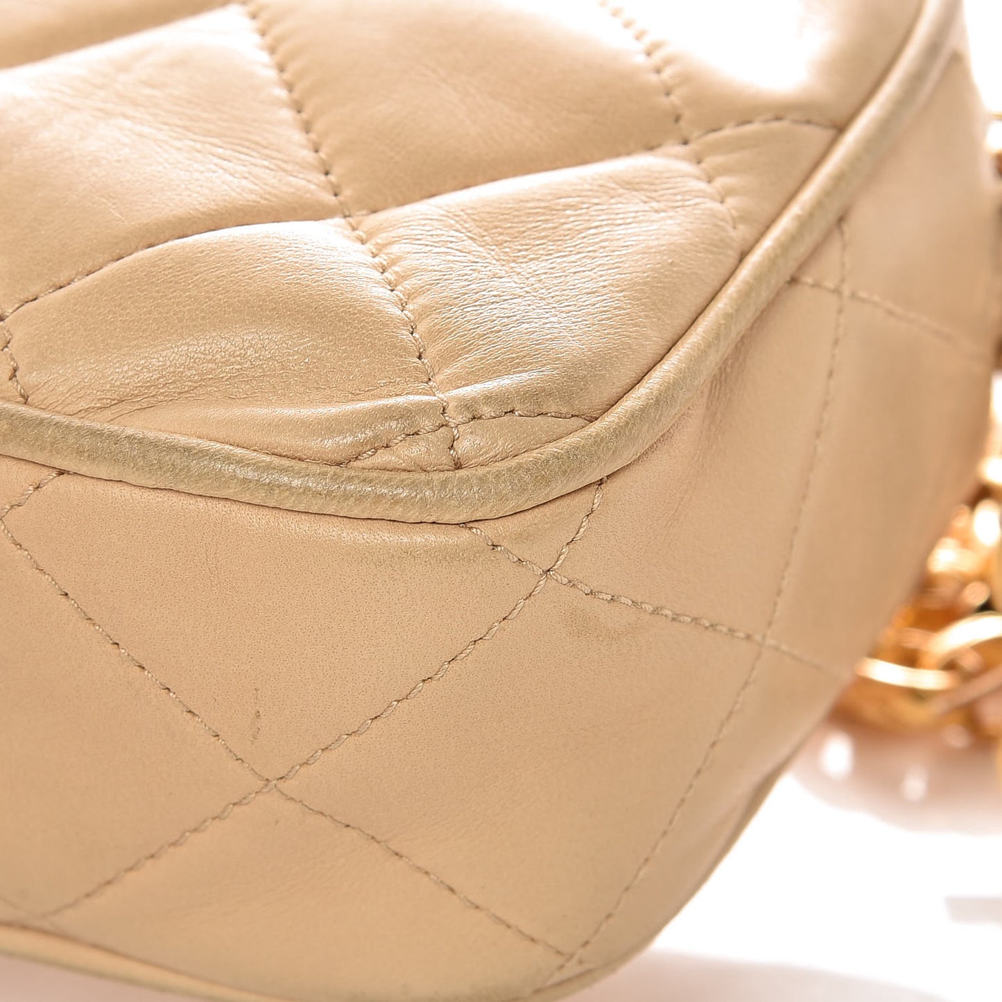 Lambskin Quilted Tassel Camera Case Beige