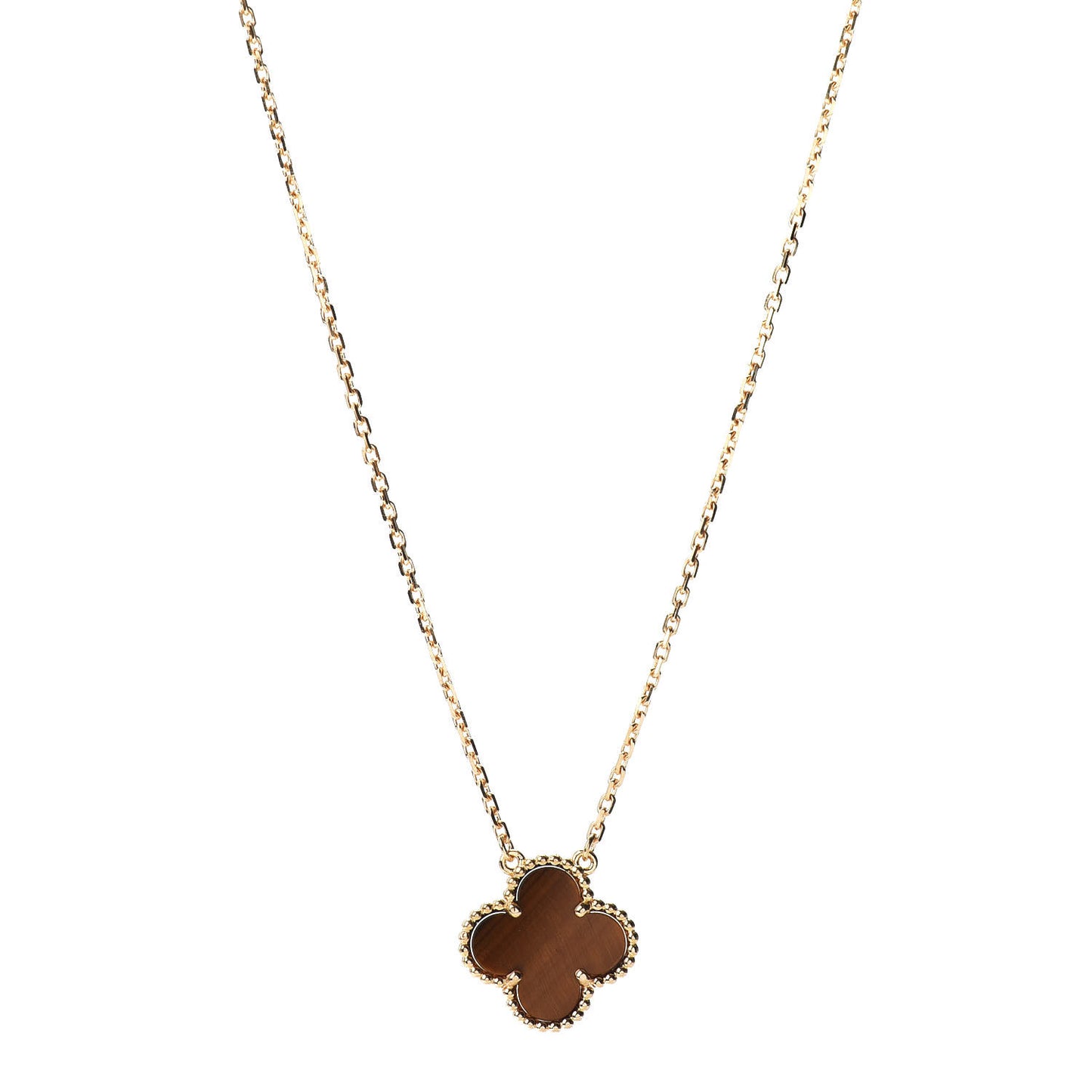 18K Yellow Gold Tiger Eye Vintage Alhambra Pendant Necklace