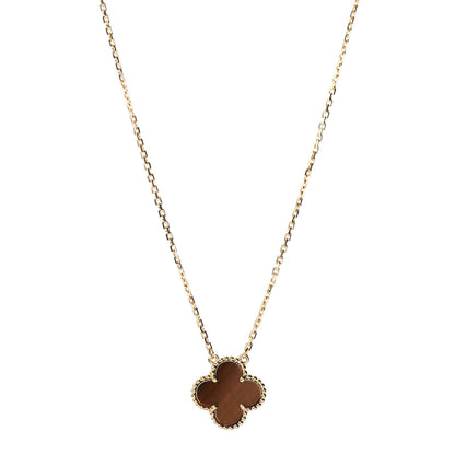 Van Cleef & Arpels 18K Yellow Gold Tiger Eye Vintage Alhambra Pendant Necklace 1 of 6
