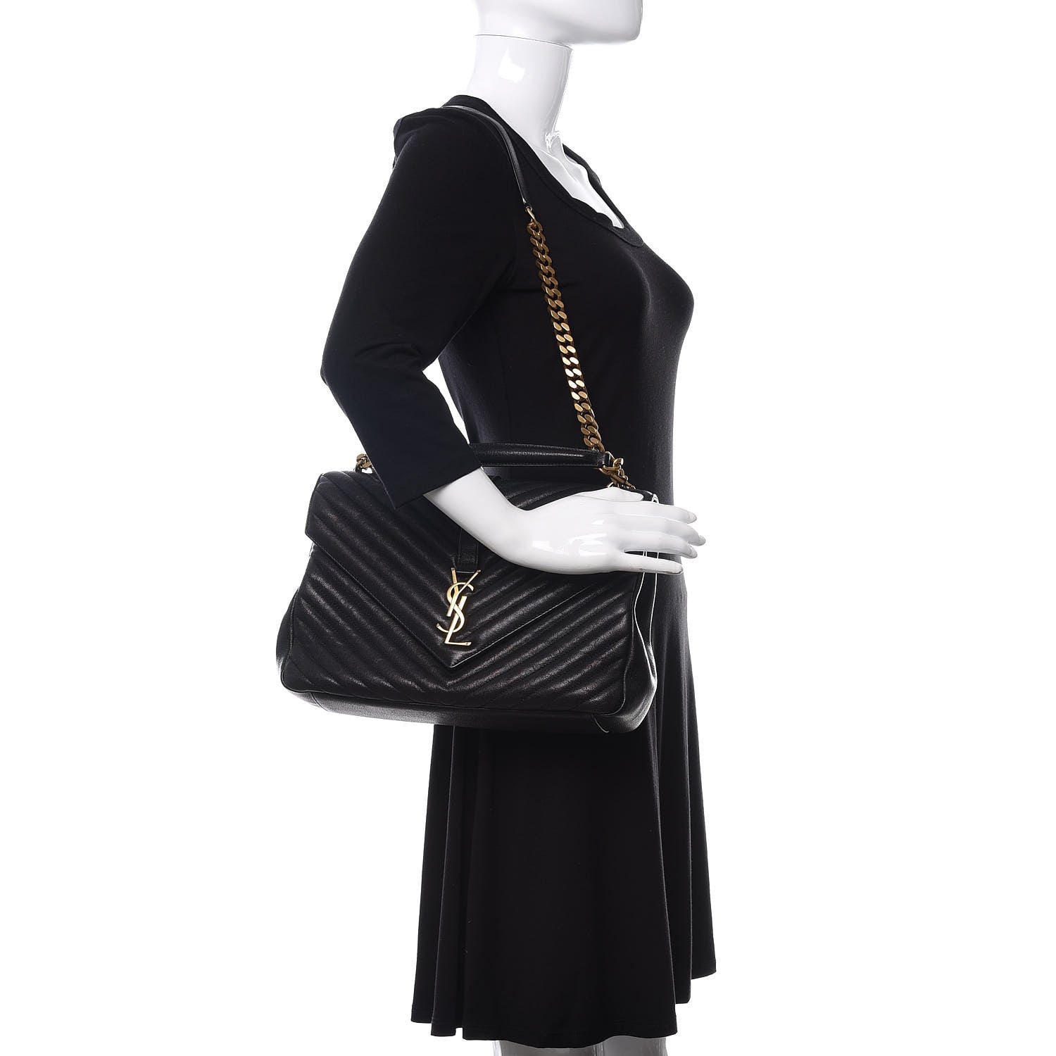 Saint Laurent Sheepskin Matelasse Chevron Monogram Large College Satchel Black 2 of 13