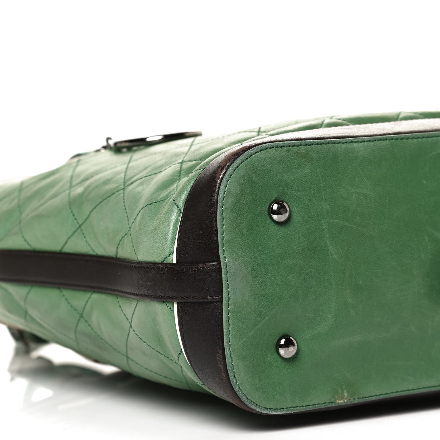 Lambskin Quilted Country Club Tote Green Black