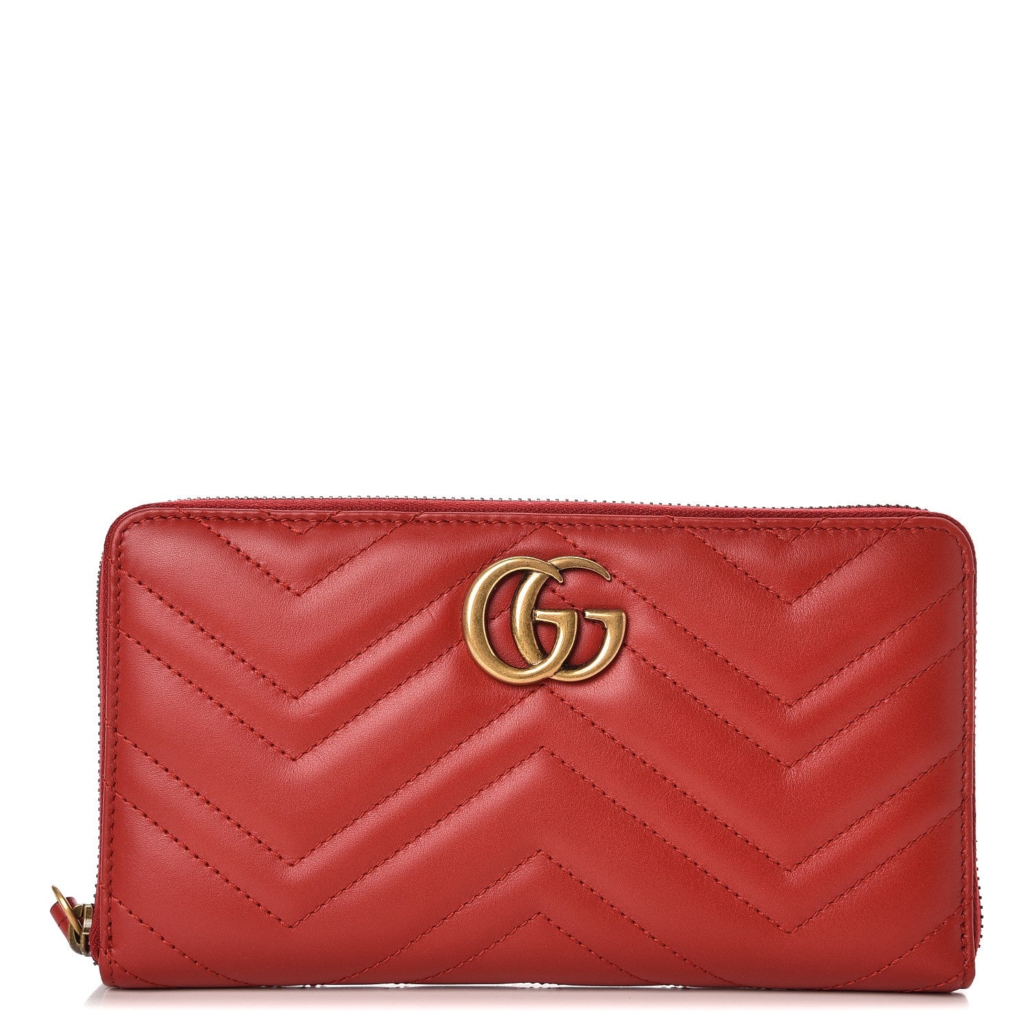 Gucci Calfskin Matelasse GG Marmont Zip Around Organizer Wallet Hibiscus Red 1 of 9