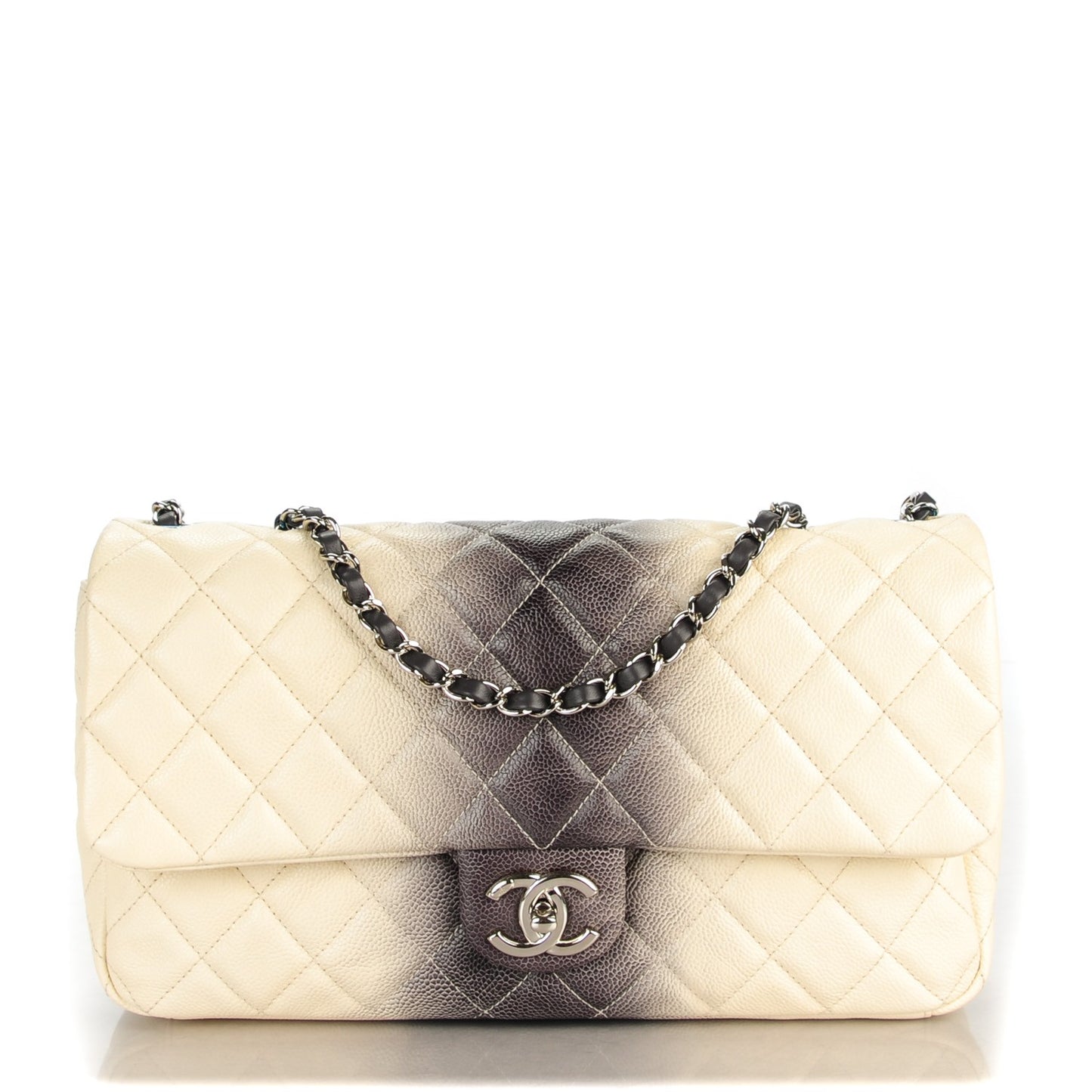 Caviar Quilted Large Ombre Single Flap Grey
