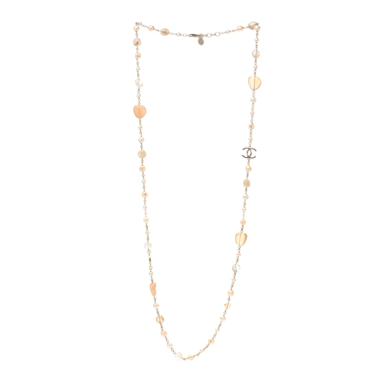 Chanel Pearl Crystal Bead Chain CC Long Necklace Gold 2 of 3