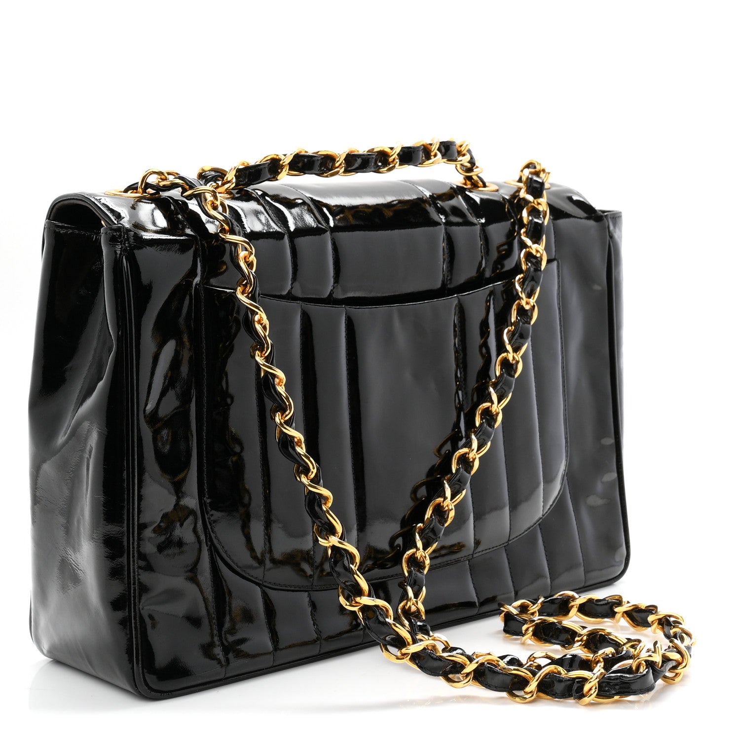 Chanel Patent Vertical Quilted Jumbo Single Flap Black 3 of 11