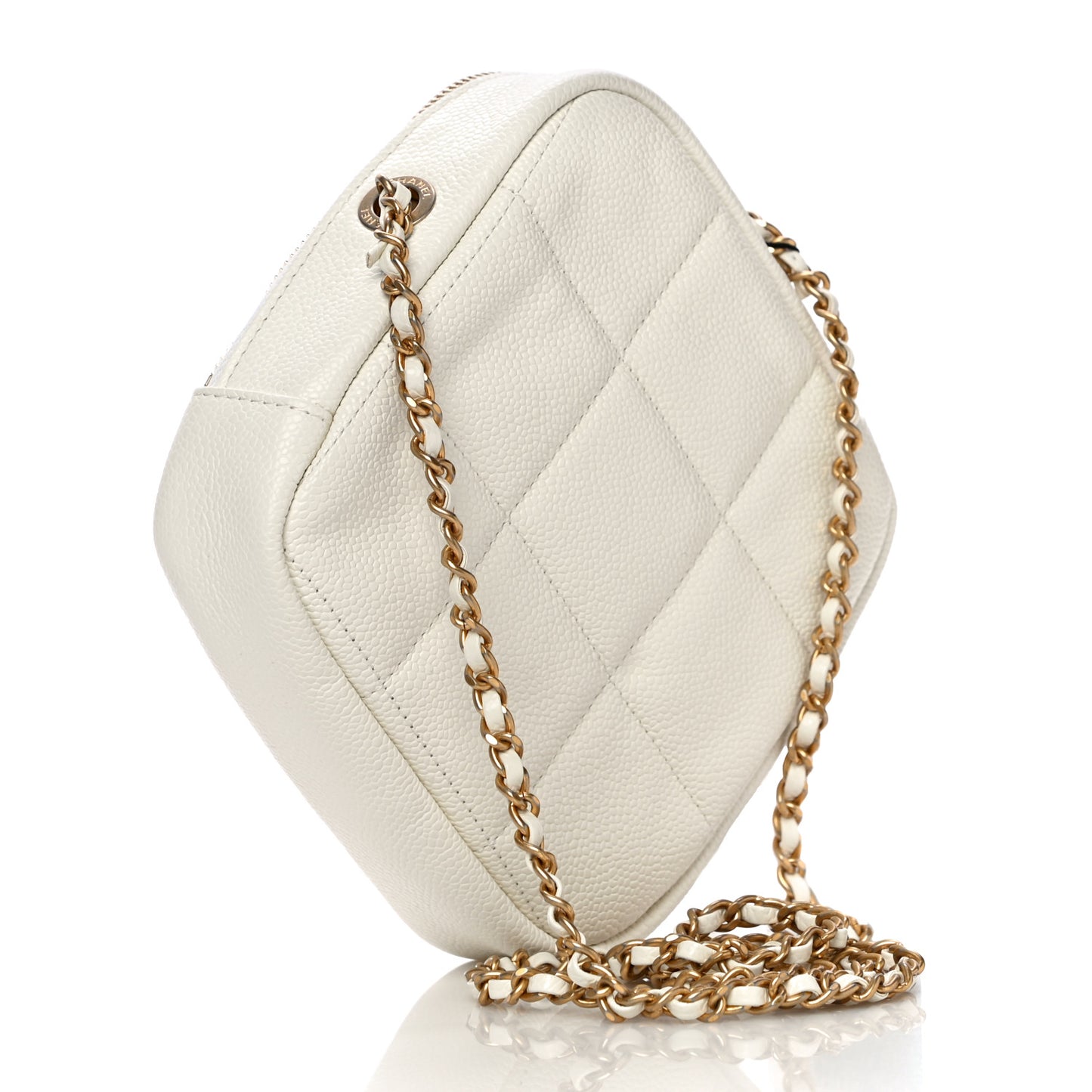 Caviar Quilted Diamond Clutch With Chain White