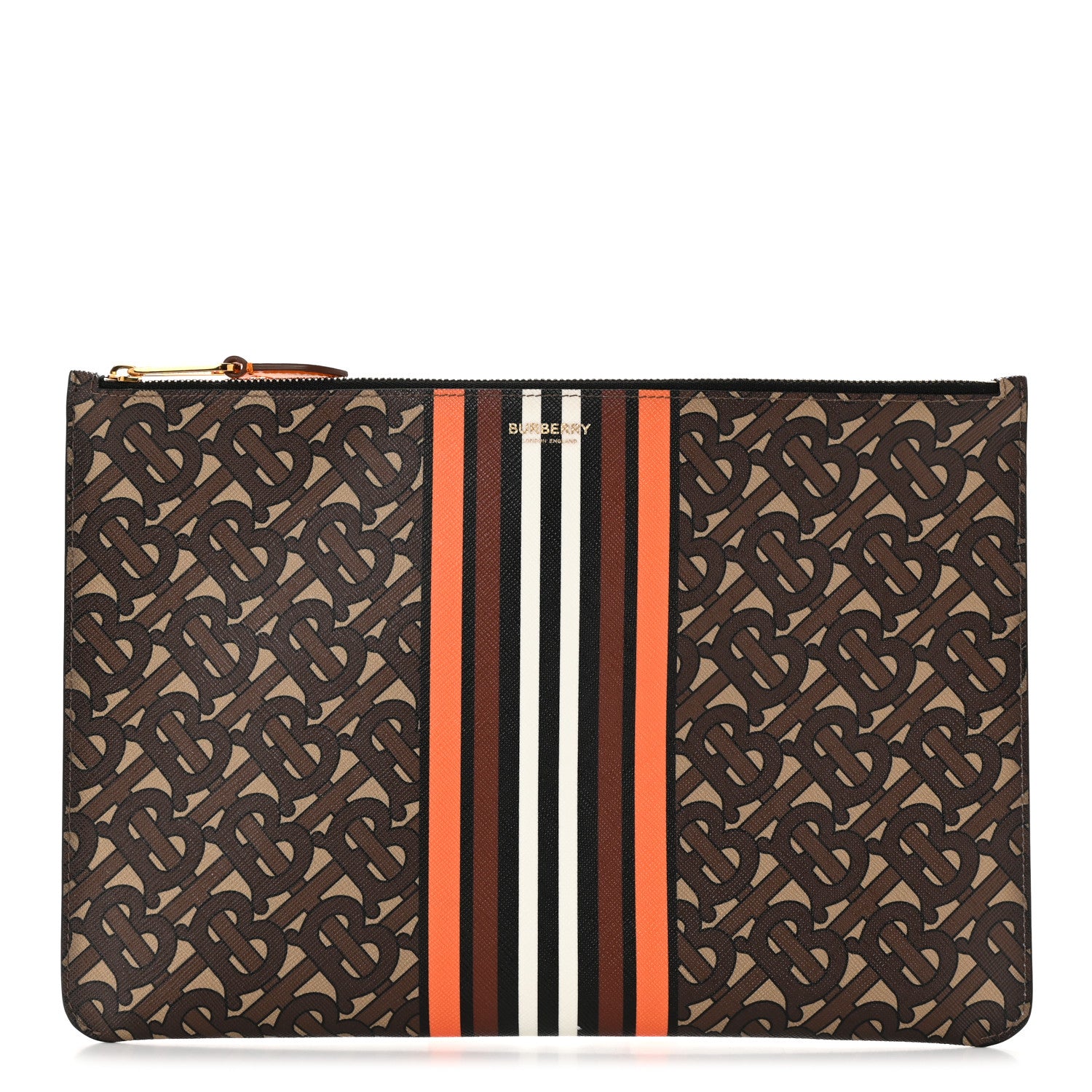 Burberry E-Canvas Monogram Stripe Zip Pouch Bridle Brown 1 of 7