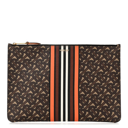 Burberry E-Canvas Monogram Stripe Zip Pouch Bridle Brown 1 of 7