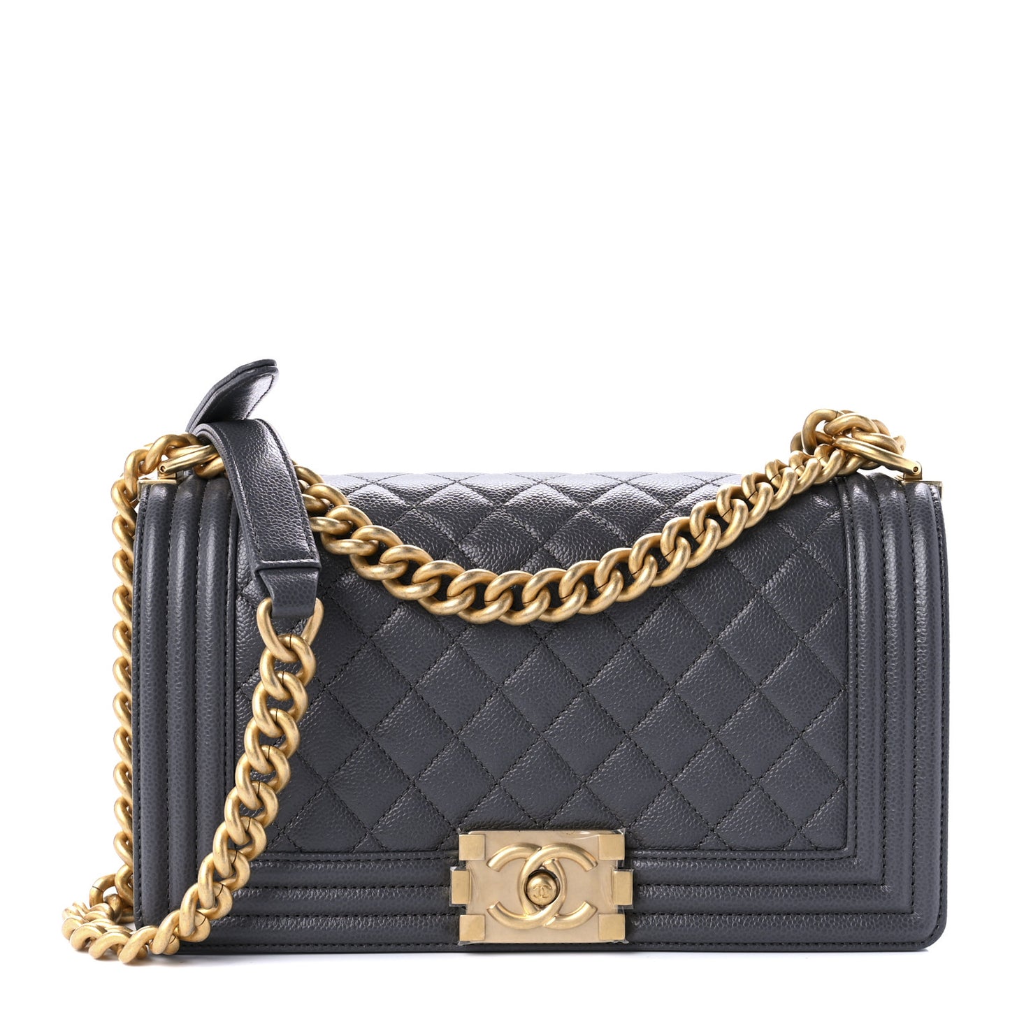 Caviar Quilted Medium Boy Flap Grey