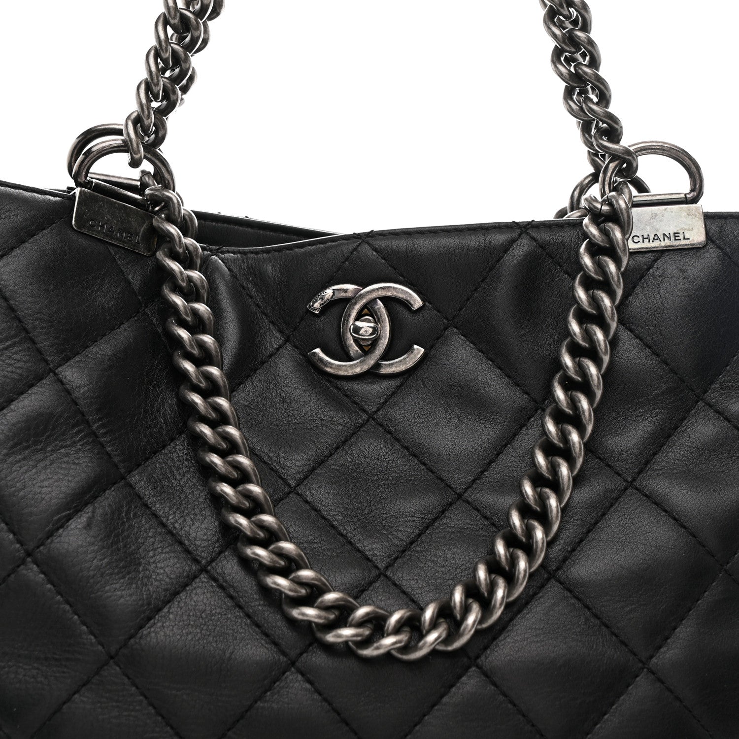 Chanel Calfskin Quilted Large Shopping In Chains Tote Black 8 of 10