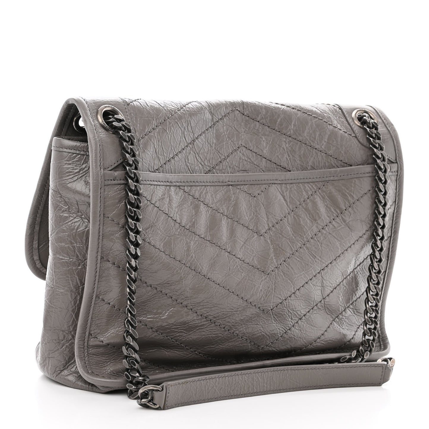 Crinkled Calfskin Matelasse Monogram Medium Niki Chain Satchel Fog