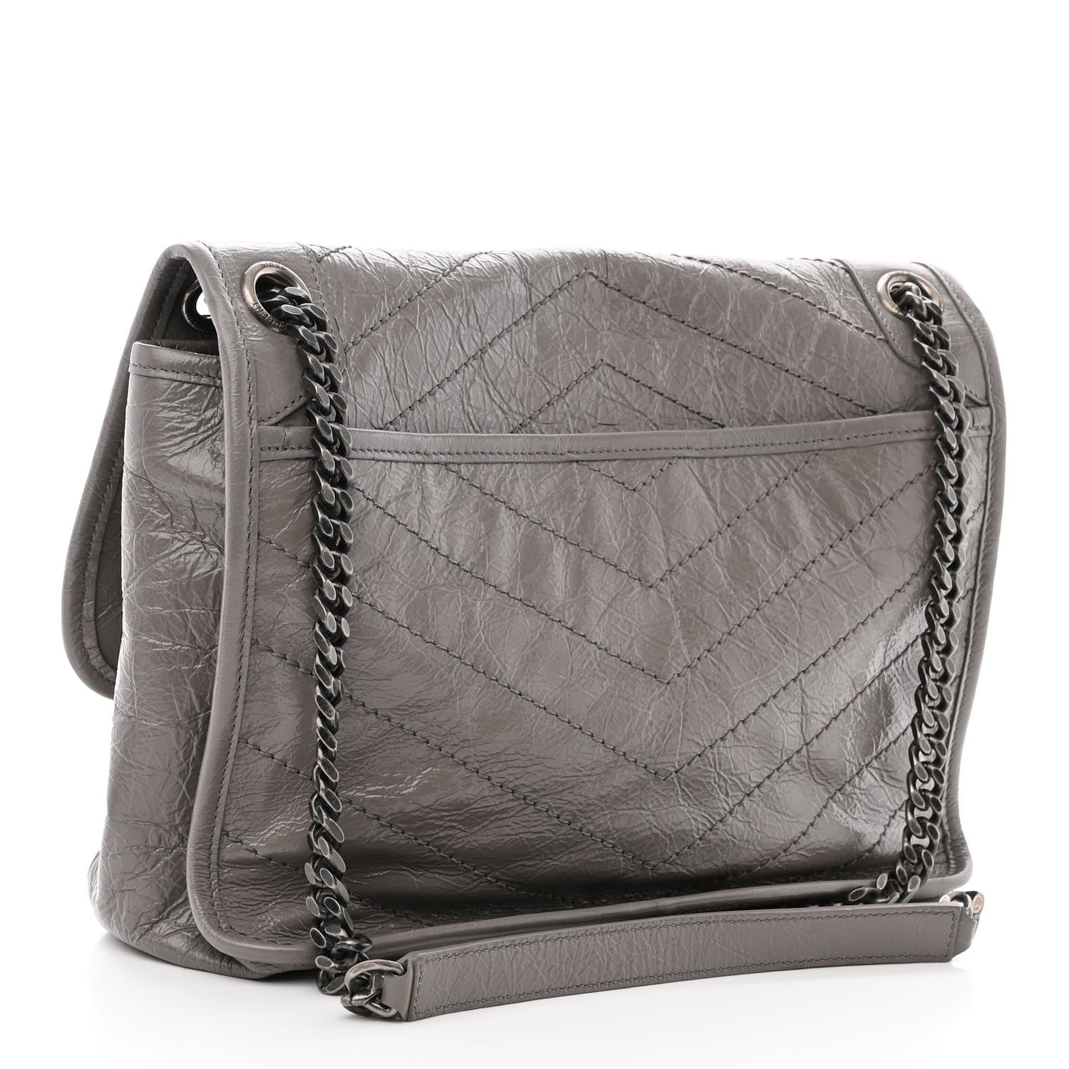 Saint Laurent Crinkled Calfskin Matelasse Monogram Medium Niki Chain Satchel Fog 3 of 10