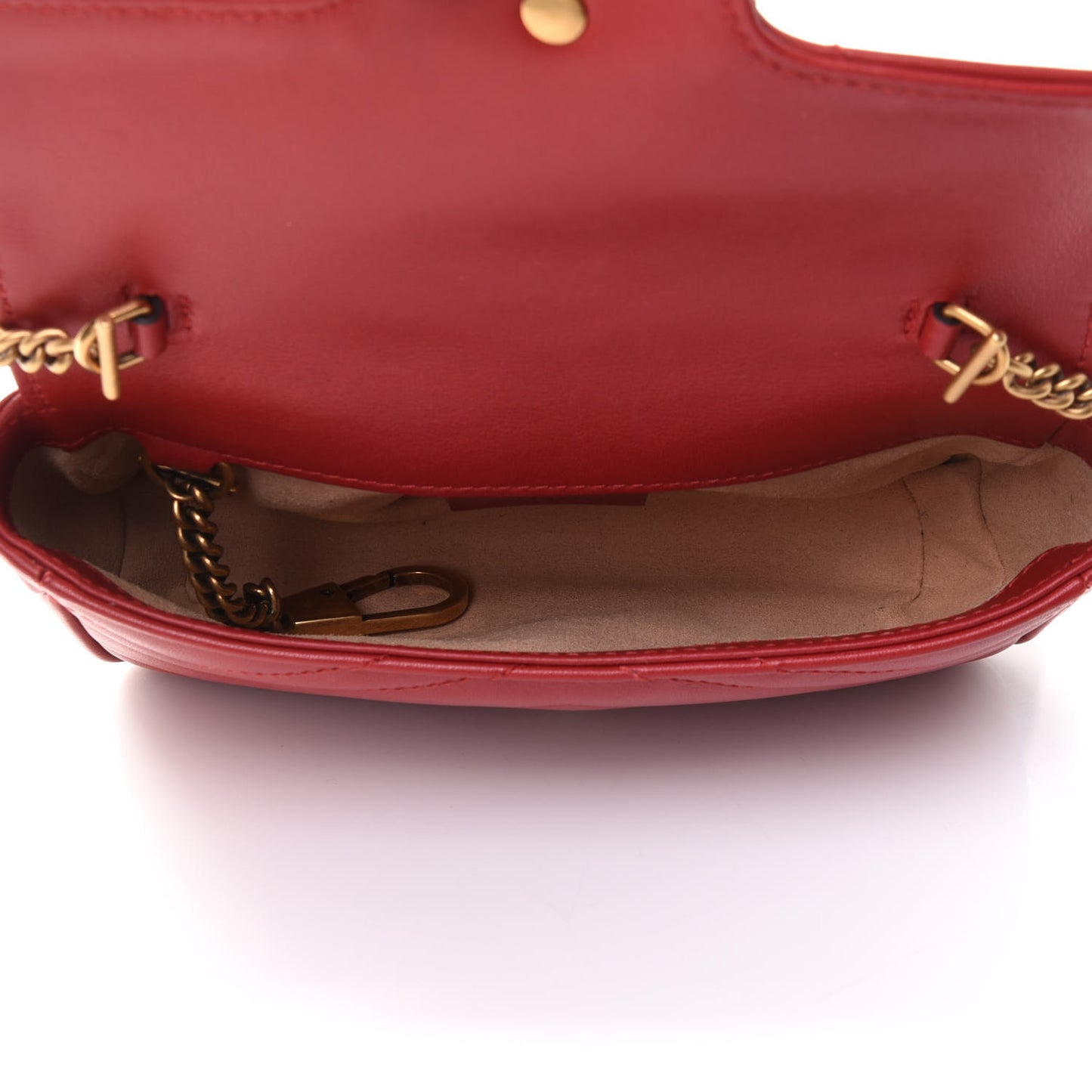 Calfskin Matelasse Super Mini GG Marmont Shoulder Bag Hibiscus Red