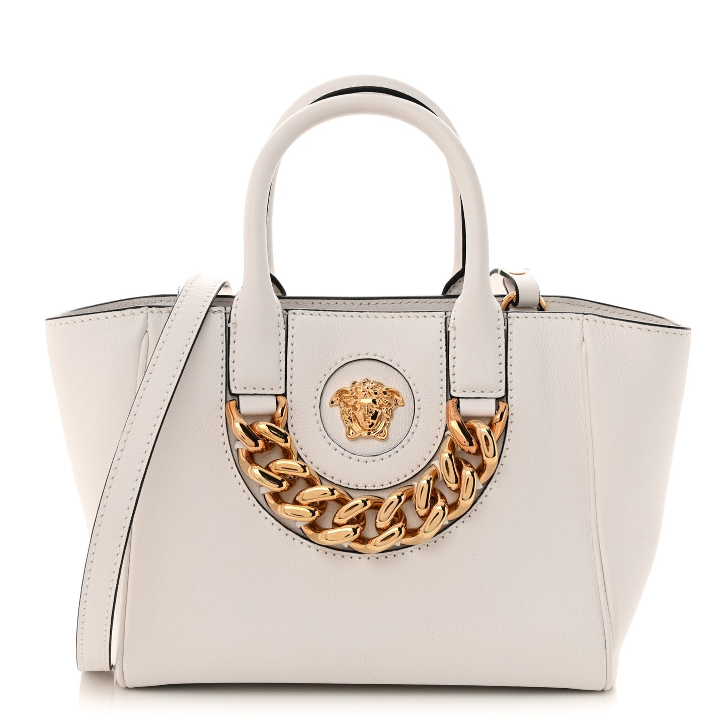 Grained Calfskin Small La Medusa Chain Tote White