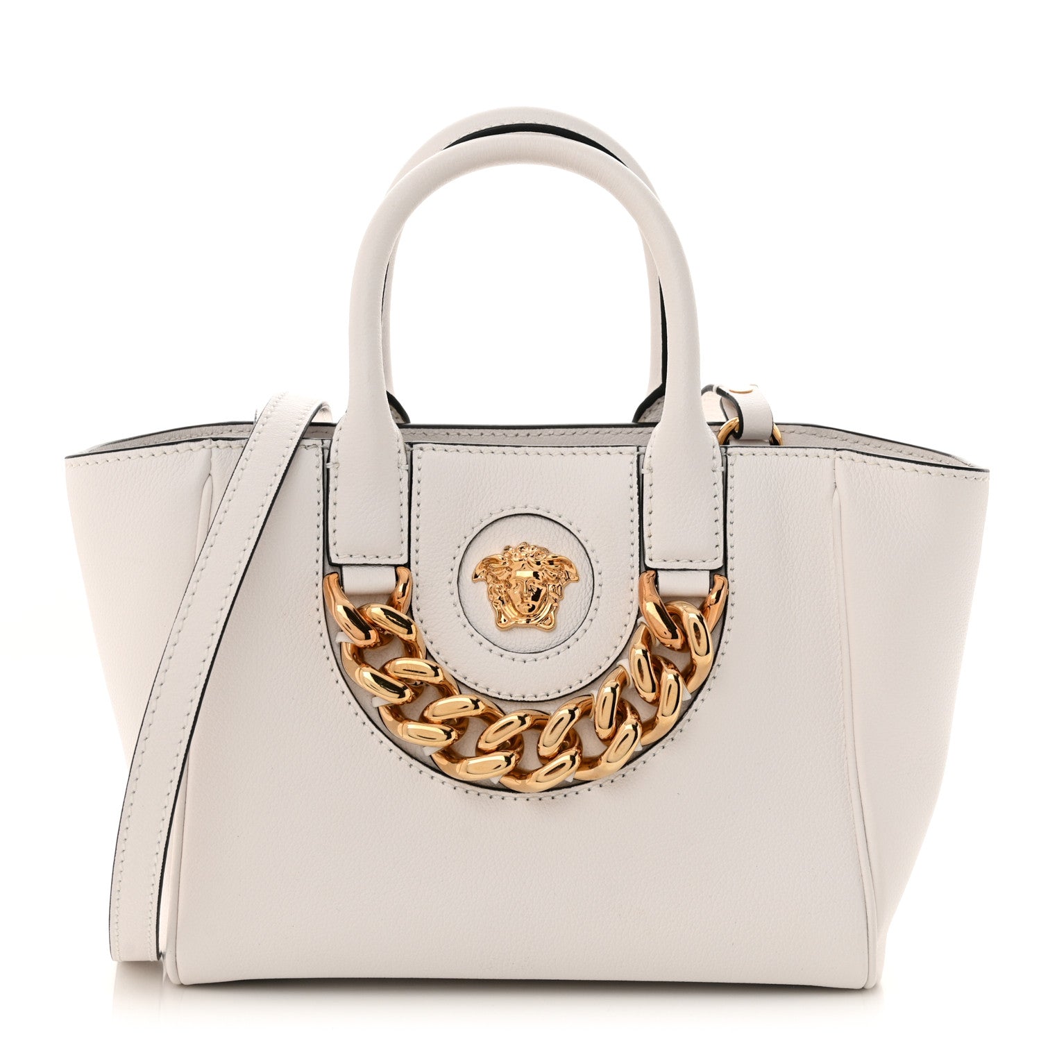 Versace Grained Calfskin Small La Medusa Chain Tote White 1 of 9