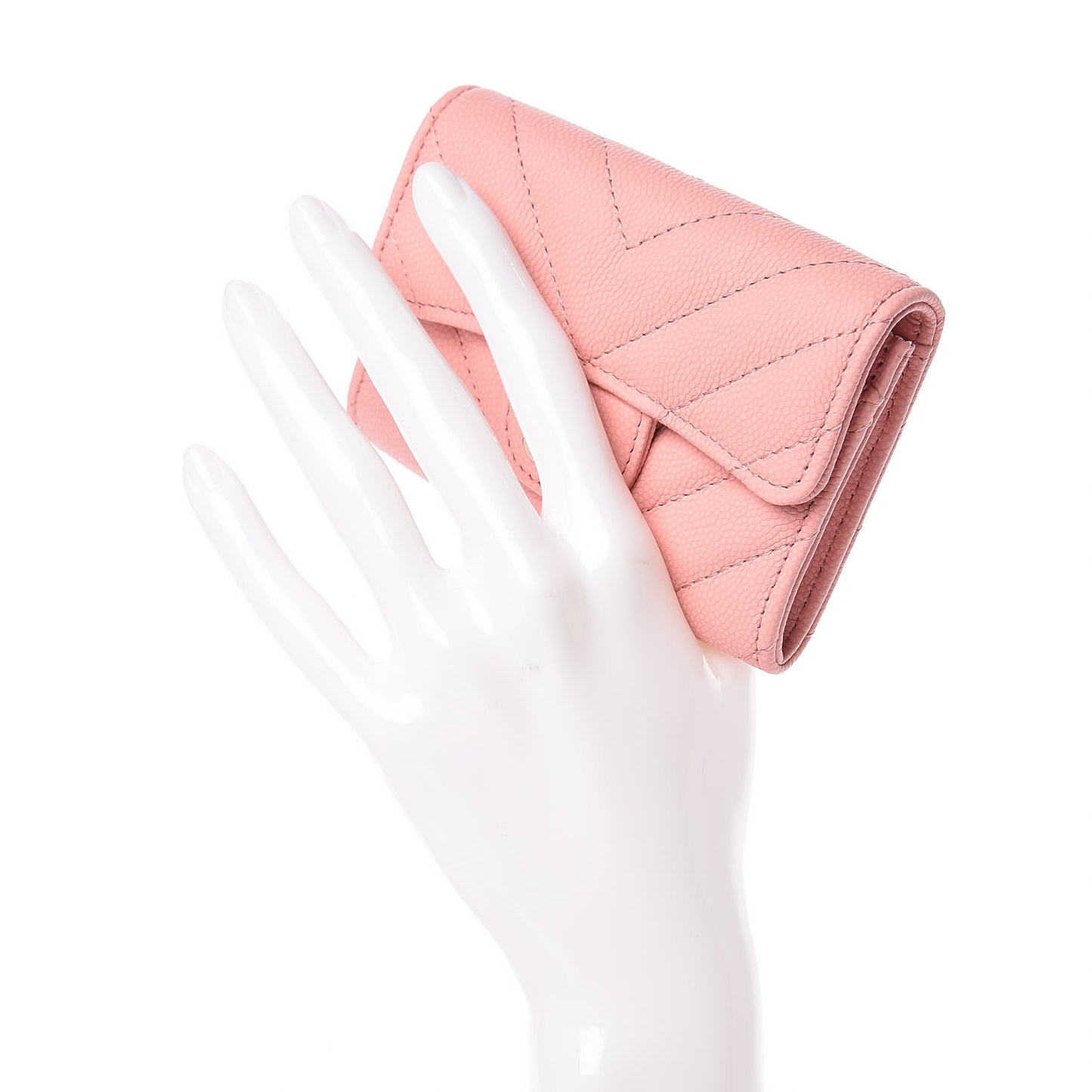 Caviar Chevron Quilted Flap Card Holder Pink
