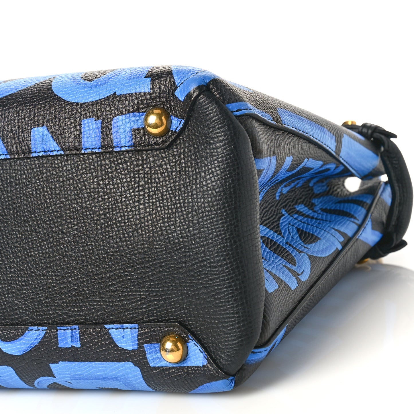 Grainy Calfskin Graffiti Print Medium Banner Tote Black