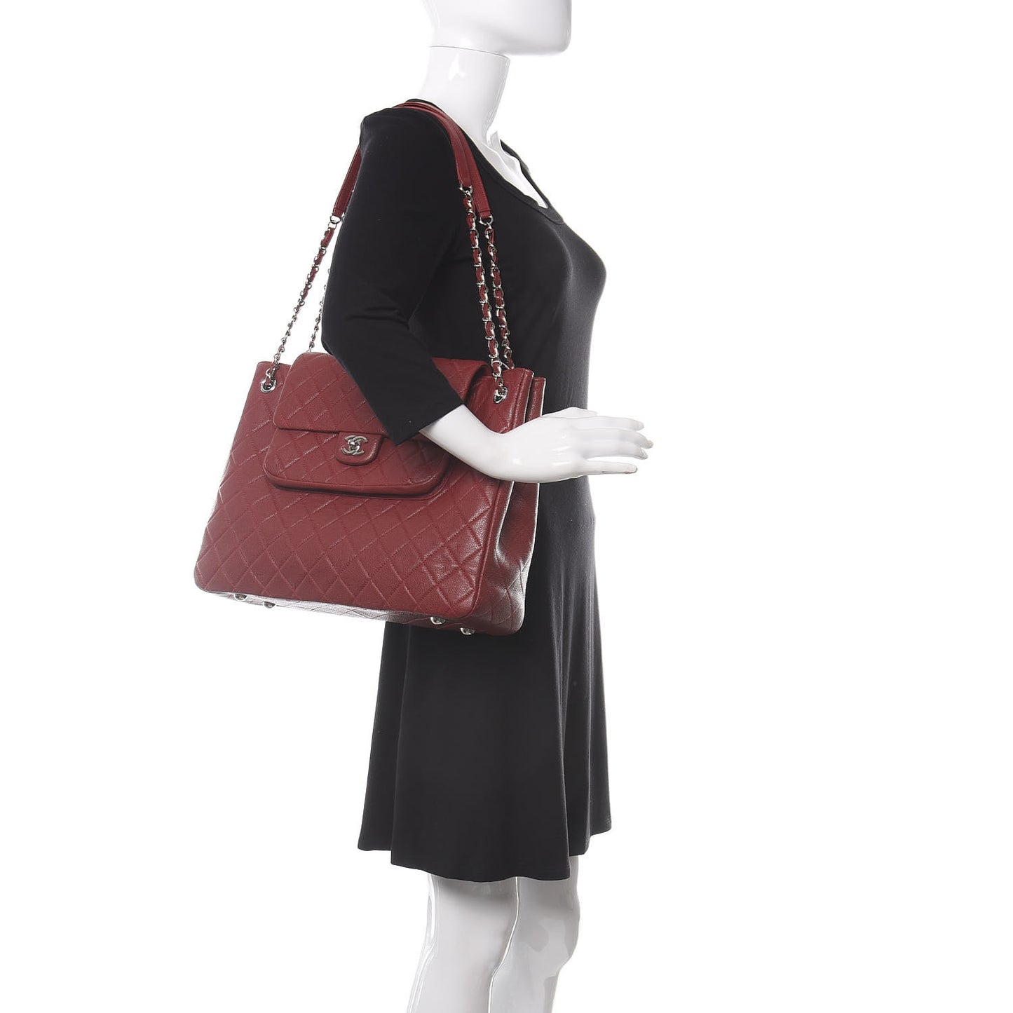 Caviar Quilted Flap Tote Red