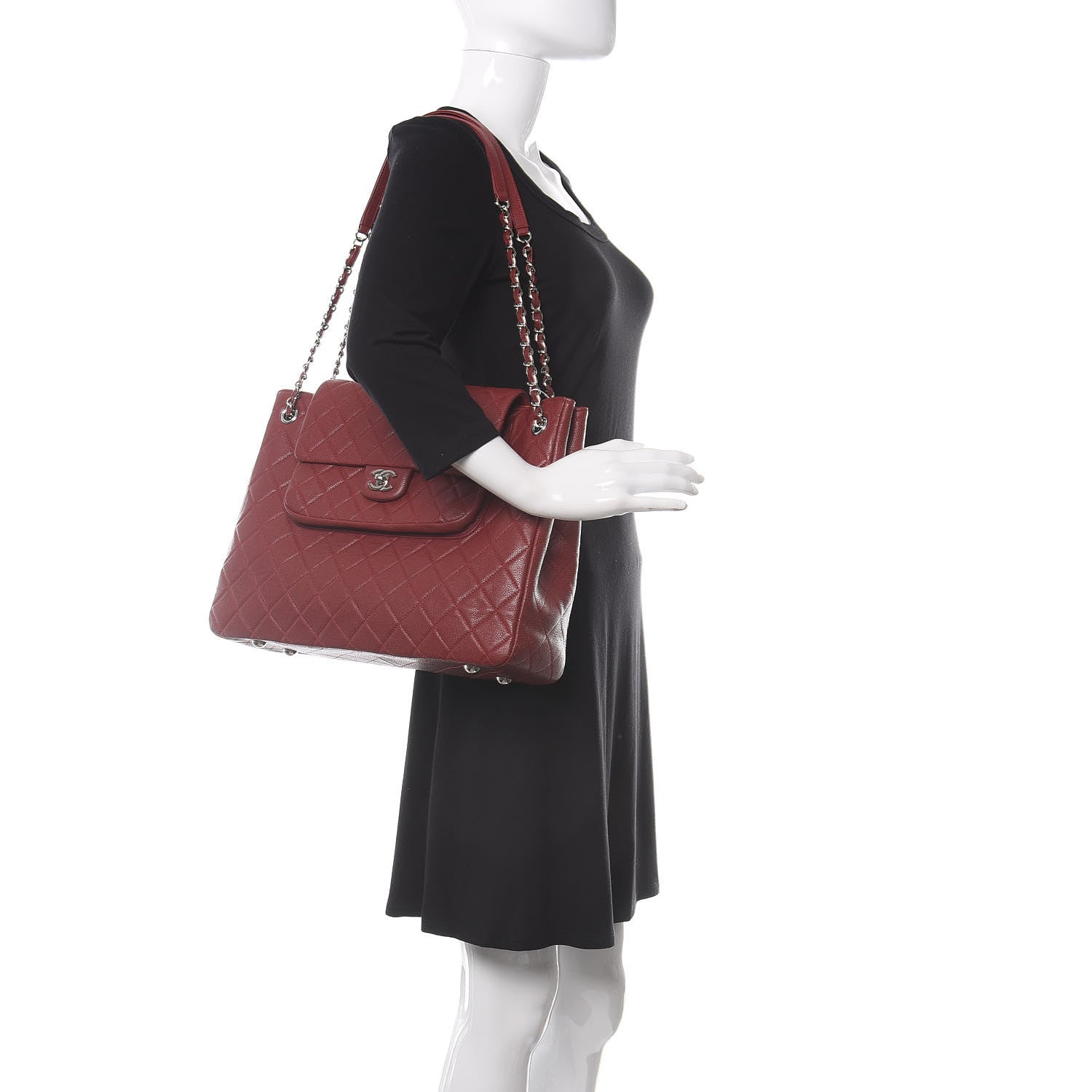 Chanel Caviar Quilted Flap Tote Red 3 of 12