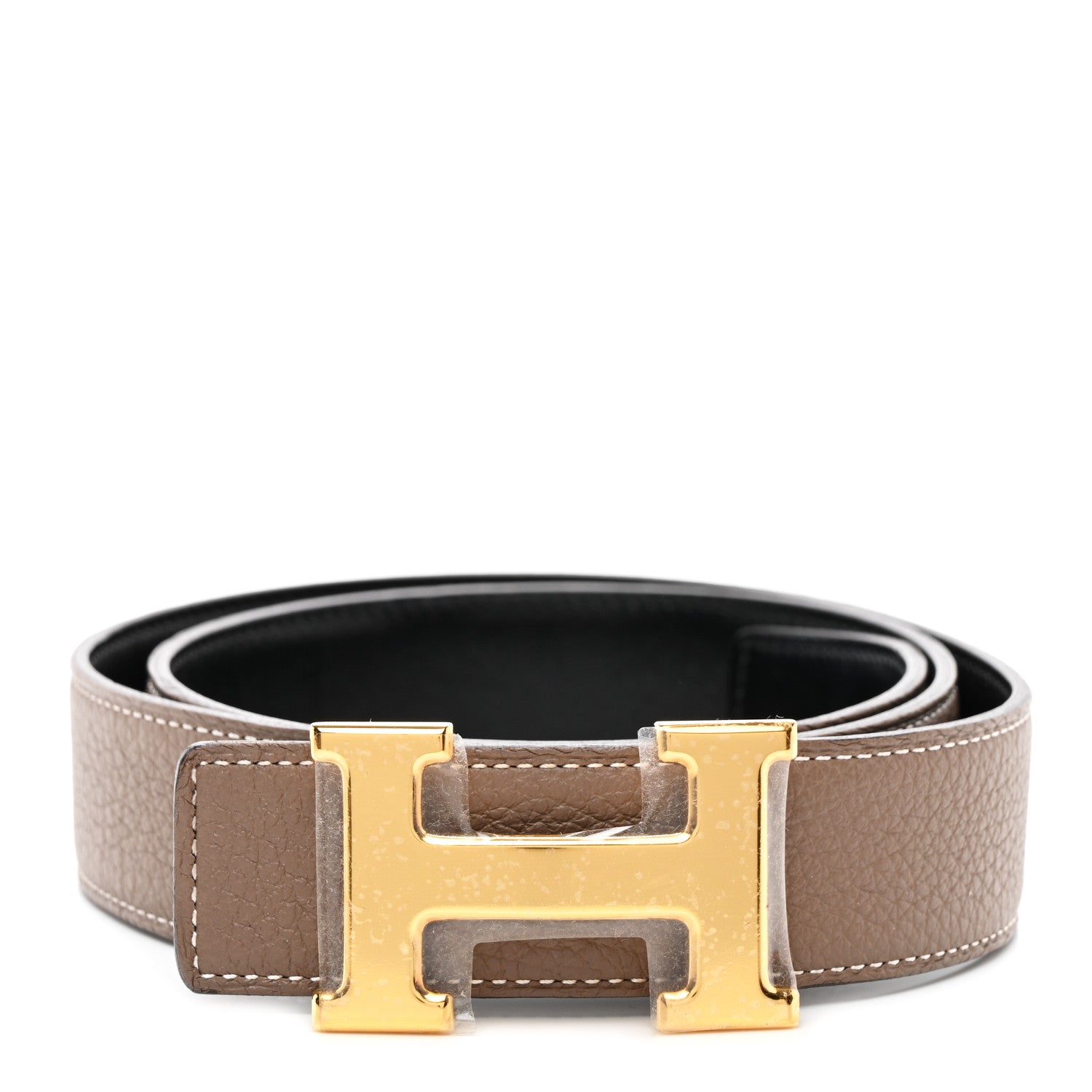 Hermes Box Togo 32mm H Belt 85 Black Etoupe 1 of 5