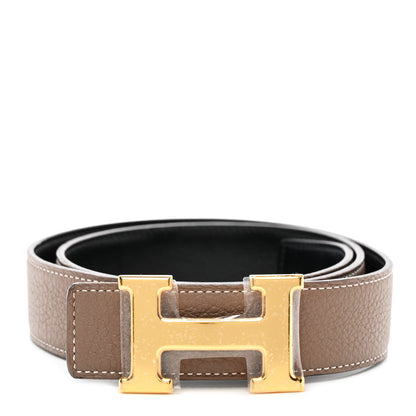 Hermes Box Togo 32mm H Belt 85 Black Etoupe 1 of 5