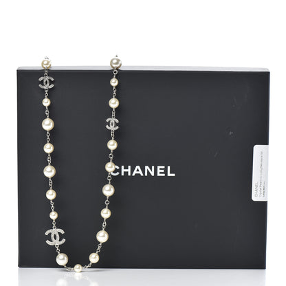 Chanel Crystal Pearl CC Long Necklace Silver 5 of 5