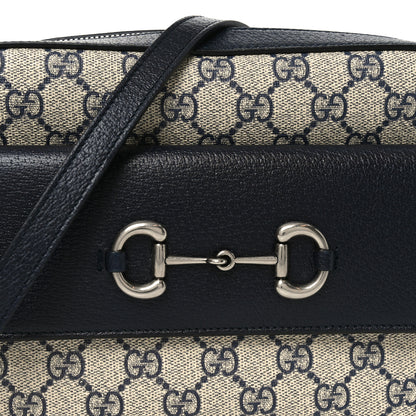 Gucci GG Supreme Monogram Textured Dollar Calfskin Small Horsebit 1955 Shoulder Bag Beige Blue 8 of 10