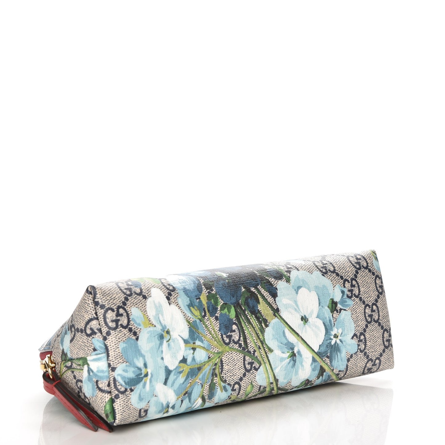 GG Supreme Monogram Blooms Large Pouch Cosmetic Case Beige Blue Navy Hibiscus Red