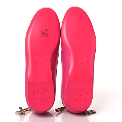 Chanel Lambskin Patent Calfskin Cap Toe Ankle Chain Ballerina Flats 41 Pink 5 of 8