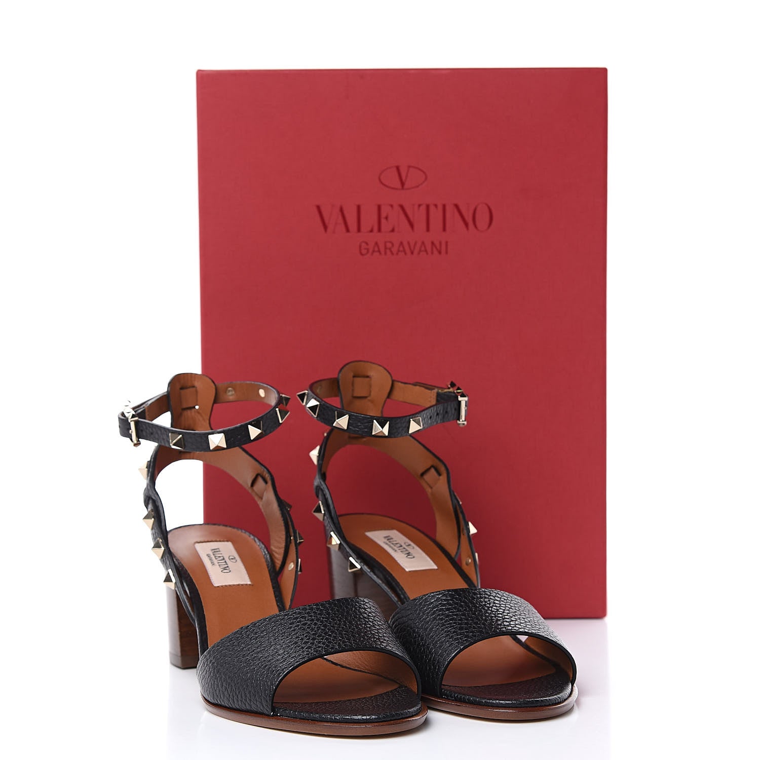 Valentino Garavani Pebbled Calfskin Rockstud Ankle Strap 60mm Sandals 37 Black Light Cuir 8 of 8