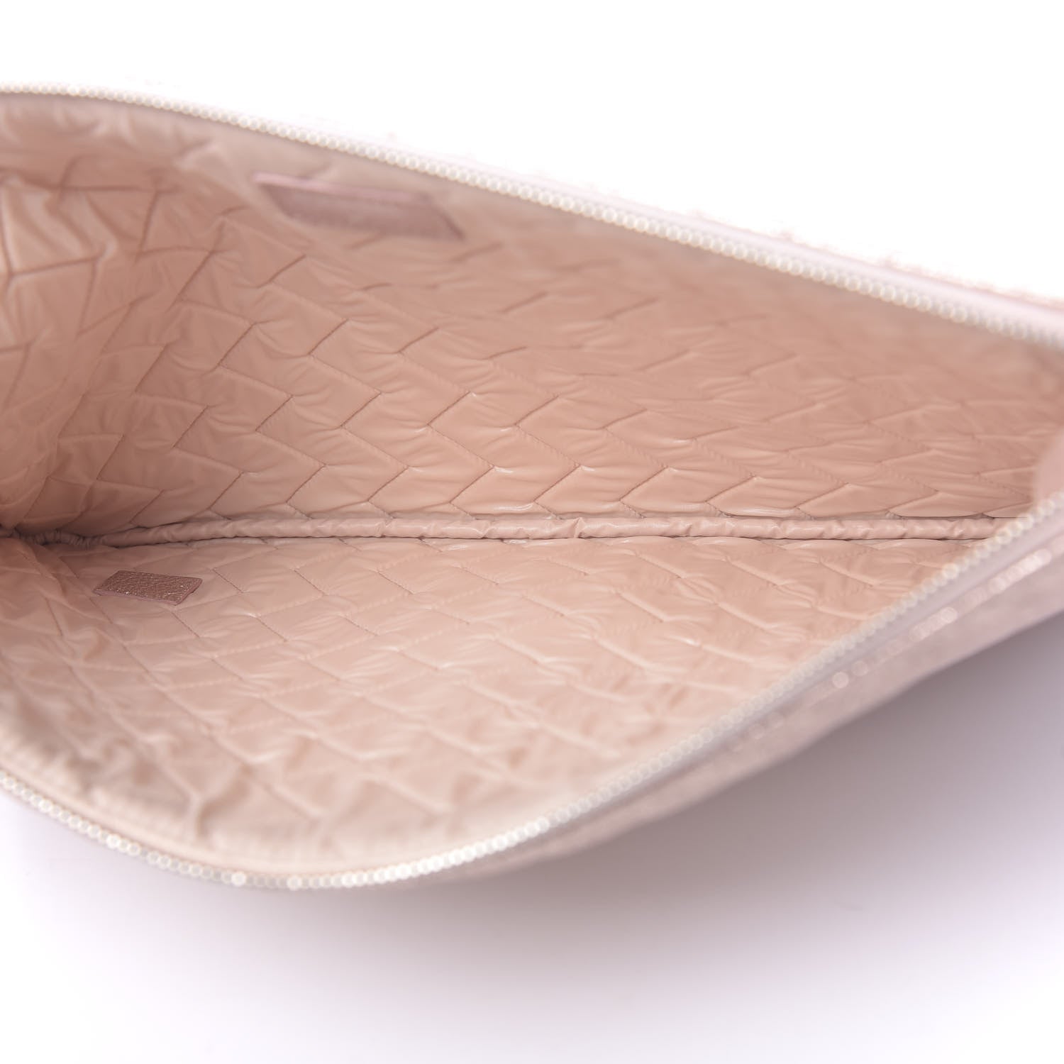 Chanel Metallic Crackled Goatskin Studded Chevron Quilted CC Large Zip Clutch Pink 5 of 7