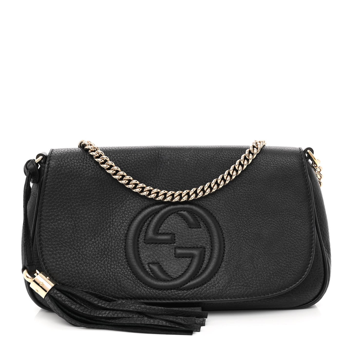 Pebbled Calfskin Medium Soho Flap Crossbody Black