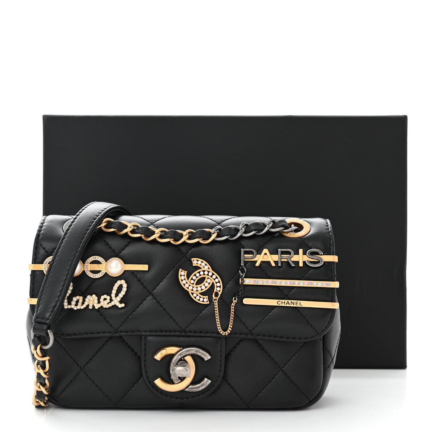 Lambskin Quilted Mini Coco Clips Single Flap Black